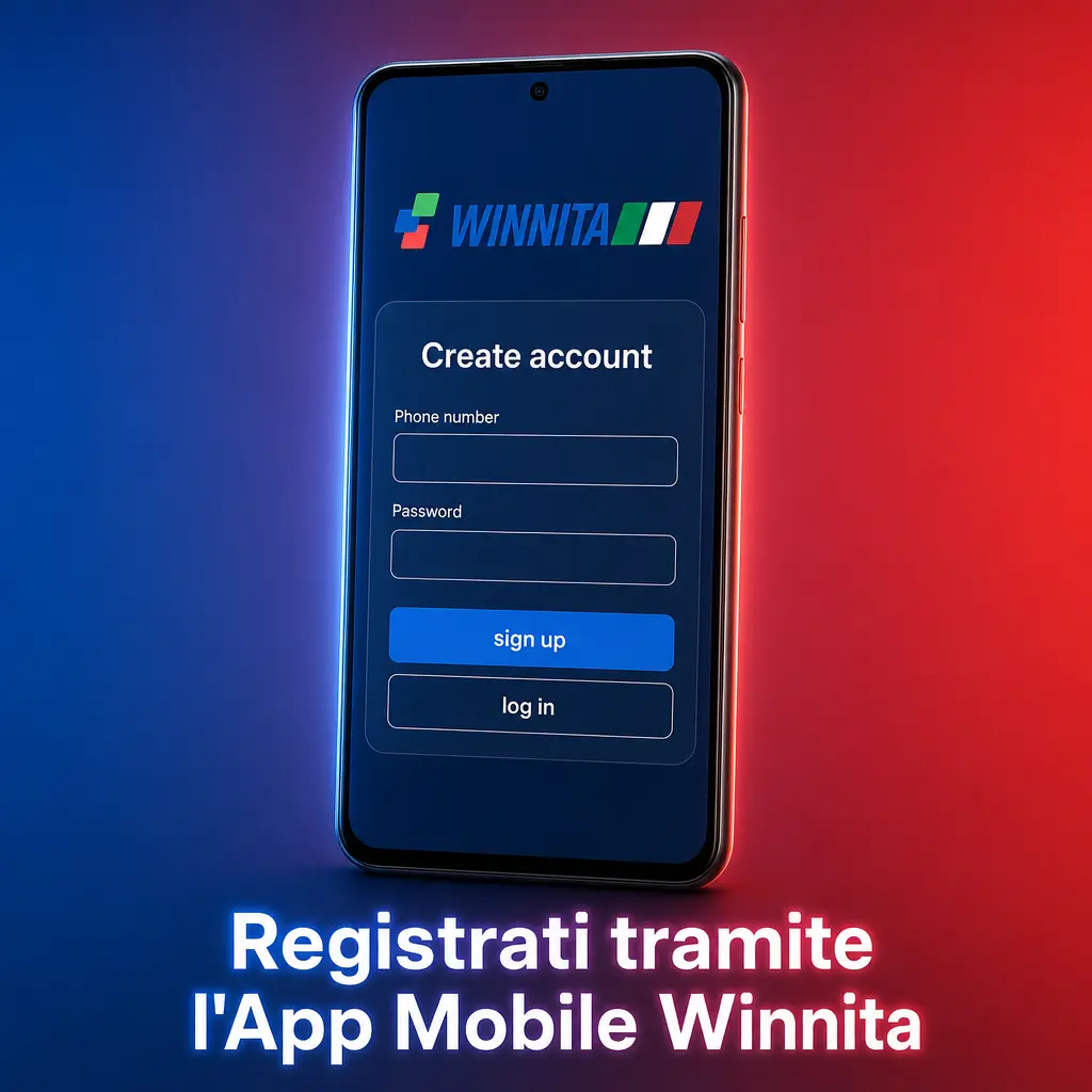 Registrazione su Winnita tramite app mobile su smartphone con schermata di iscrizione visibile