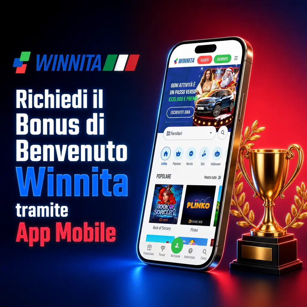 App mobile Winnita su Android e iOS per richiedere il bonus di benvenuto con registrazione e deposito minimo 20 EUR
