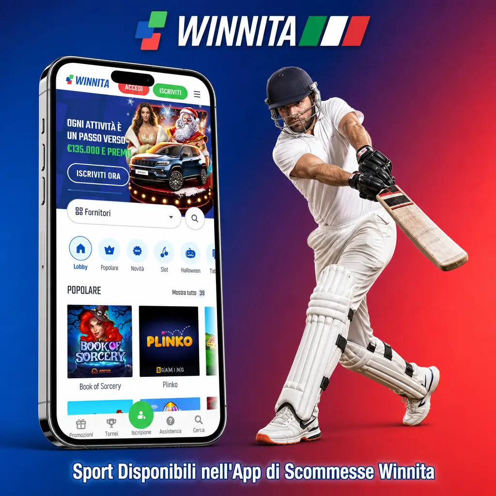 Sport disponibili su Winnita app: calcio, tennis, basket, eSport e altri con scommesse LIVE e LINE e quote competitive.