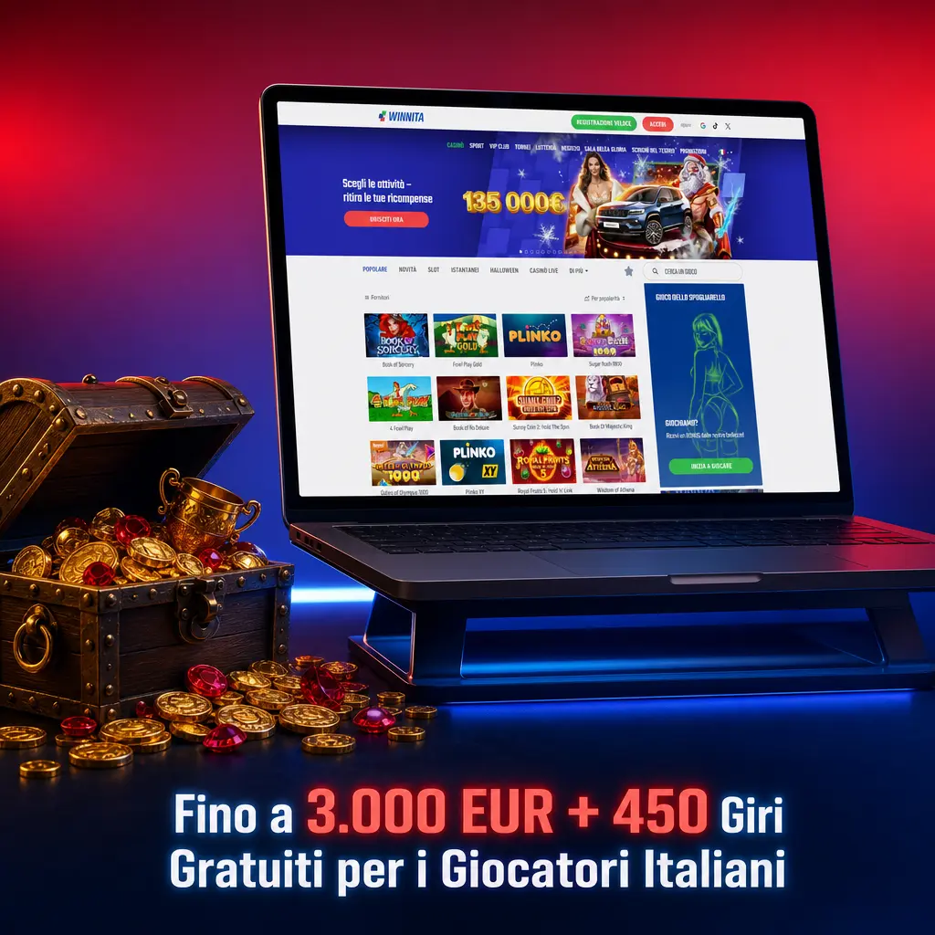 Pacchetto benvenuto Winnita: fino a 3.000 EUR e 450 giri gratuiti sui primi quattro depositi per giocatori italiani